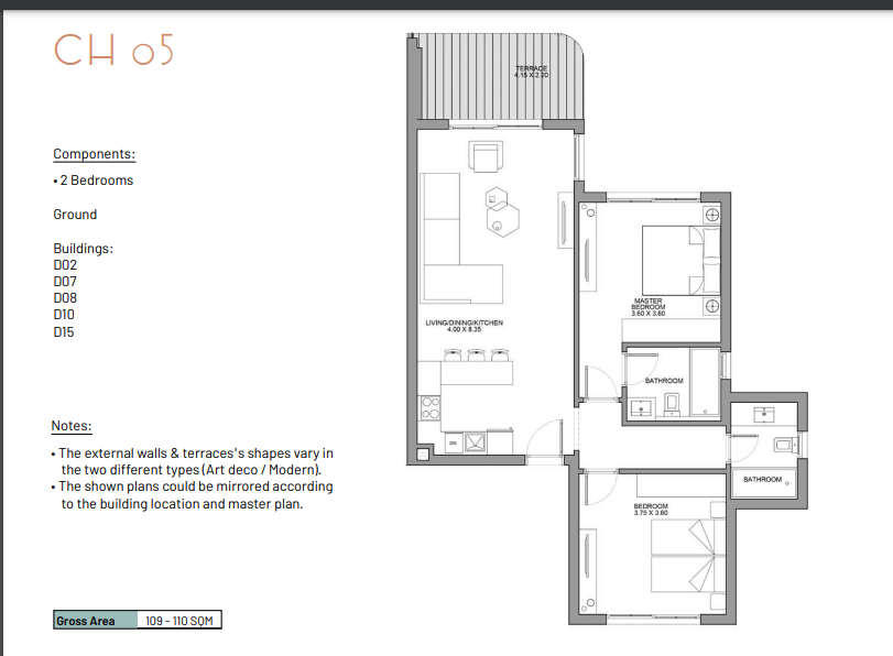 تصميم شاليه غرفتين فى قرية جون سوديك الساحل الشمالي